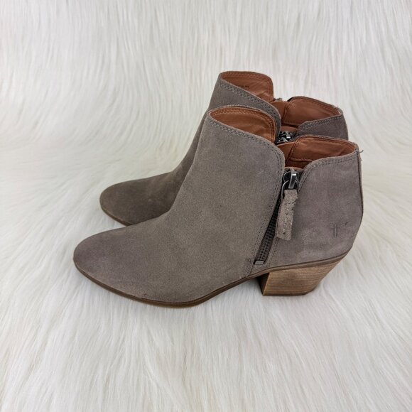 FRYE Judith Suede Ankle Double Zip Western Ankle Boot Bootie Sz Shoes 6.5 Taupe - Picture 4 of 10